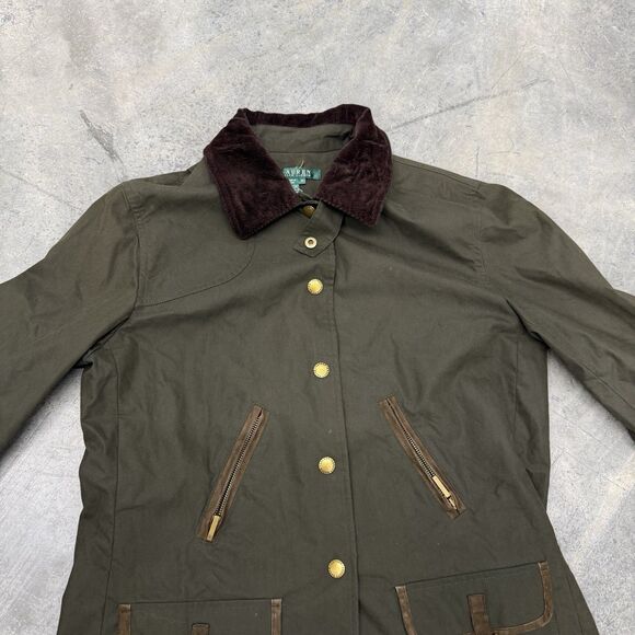Lauren Ralph Lauren Women’s Olive Green Field Jacket Size M Corduroy Collar - Picture 7 of 16
